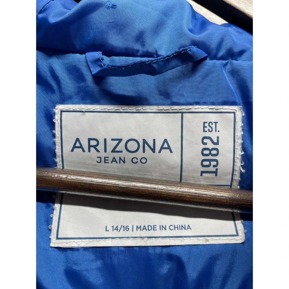 Arizona Jean Co Puffer Jacket Boys L (14/16) Blue Black Contrast Trim Full Zip